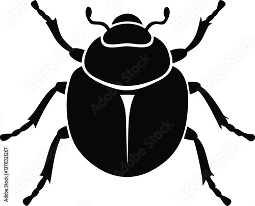 Scarab Beetle Silhouette with Detailed Legs and Antennae on White Background