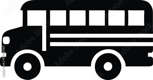 School Bus on Transparent Background Simple Black Silhouette Icon