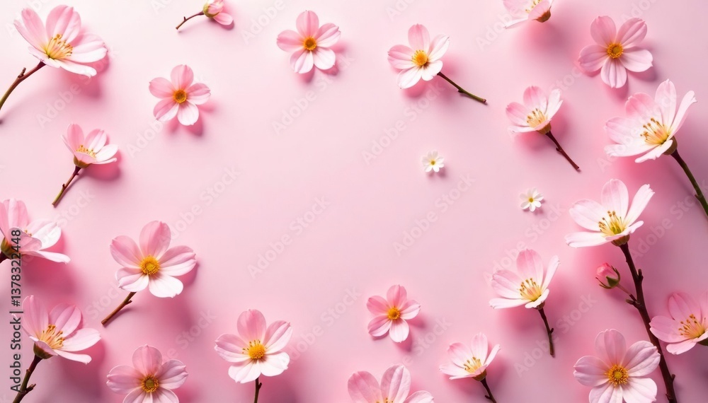 Delicate small blooms, scattered evenly across a pastel background , botanical, texture, soft Delicate small blooms, scattered evenly across a pastel background , botanical, texture, soft