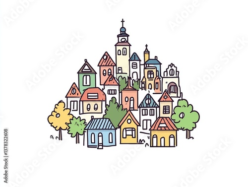 Cute houses doodle. Hand drawn illustration for your design