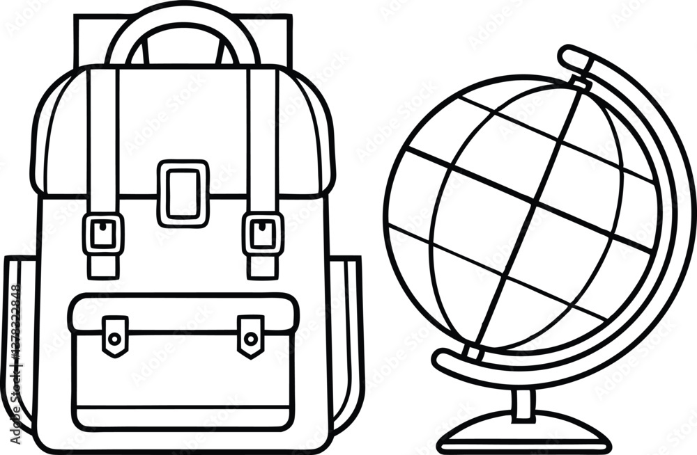 School Bag and World Globe Outline on Transparent Background Education, Travel, Knowledge School Bag and World Globe Outline on Transparent Background Education, Travel, Knowledge