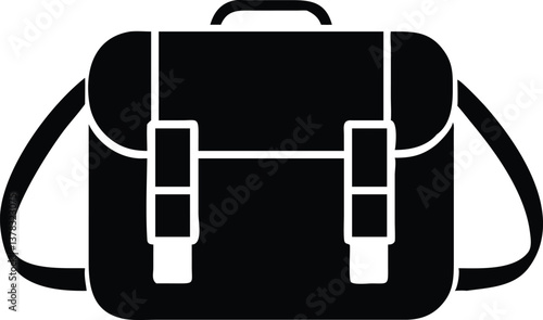 Simple Black Briefcase Icon with Straps, Transparent Background and Buckle Details