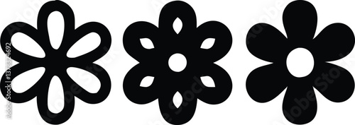 Three Diverse Floral Silhouette Designs with Petals on a Transparent Background