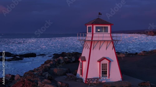 Lighthouse Flyover in Winter in North Atlantic
