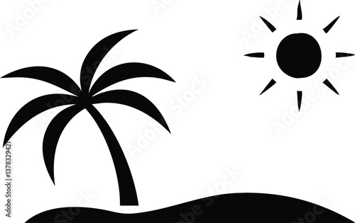 Black Silhouette Palm Tree on Sand Hill Under Sun Isolated