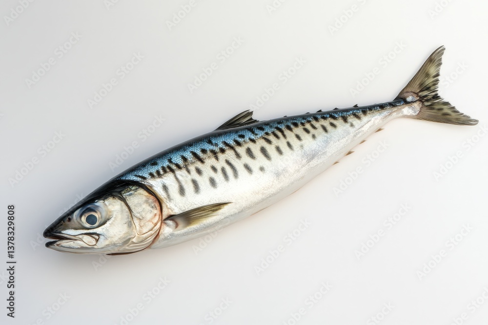 A single fish lies on a smooth bright white background A single fish lies on a smooth bright white background