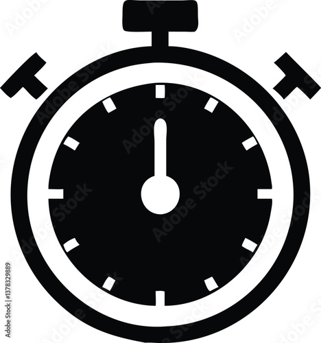 Black Stopwatch Icon, Time Symbol, Speed Measuring Tool, Isolated Design, Transparency