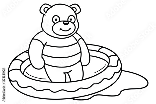 Cute Bear in Inflatable Ring Outline with Transparent Background