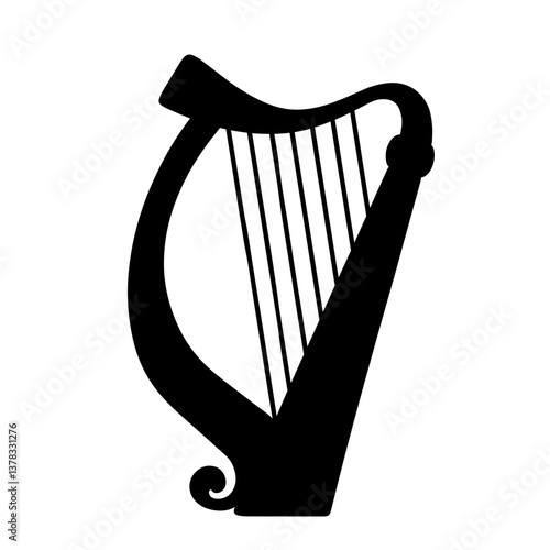 Classic Harp with Vertically Suspended Strings and a Curved Form, Classical Music Genres from Rock to Church. Timeless Instrument in Cultural, Historical. Various Music Genres, Storytelling