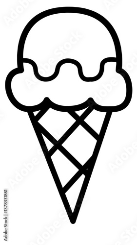 Ice Cream Cone with Swirled Scoop on Top, Representing Frozen Dairy Dessert Made from Milk, Sugar, and Flavoring Ingredients. Dairy and Sugar