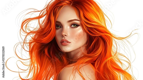 Portrait of a beautiful woman with vibrant red hair and green eyes