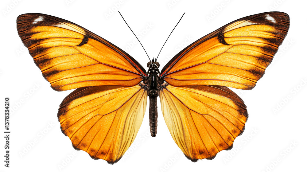 Orange butterfly with detailed wing patterns on black background, cut out transparent Orange butterfly with detailed wing patterns on black background, cut out transparent