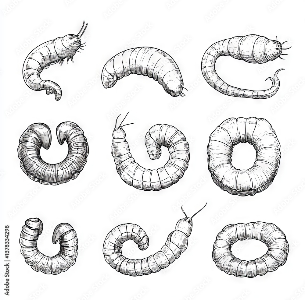 A hand-drawn modern sketch of a compost garden worm on an isolated black background, featuring a simple design with earthy pink tones A hand-drawn modern sketch of a compost garden worm on an isolated black background, featuring a simple design with earthy pink tones