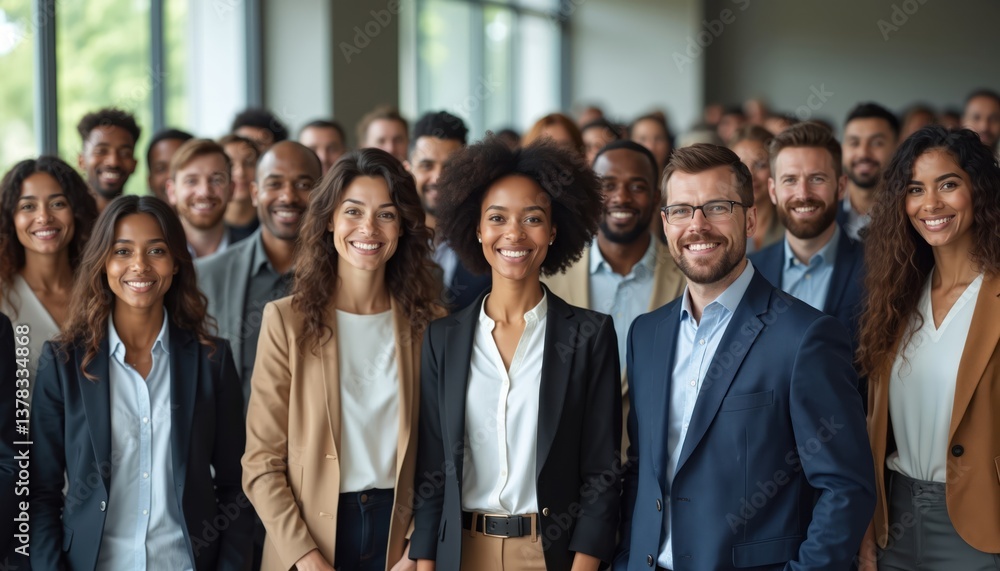 Diverse group business professionals standing. Multi-ethnic business team looks at camera smiling. Happy faces in office. Modern corporate teamwork, cooperation, successful collaboration, global Diverse group business professionals standing. Multi-ethnic business team looks at camera smiling. Happy faces in office. Modern corporate teamwork, cooperation, successful collaboration, global