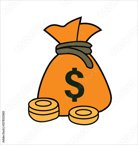 Money sack with Euro currency symbol in brown color.Money bag with  golden coin stack.