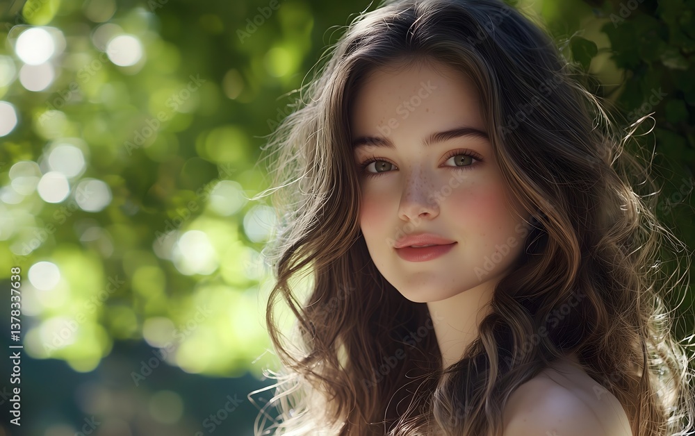 Naklejka premium Portrait of a young woman with freckles, outdoors