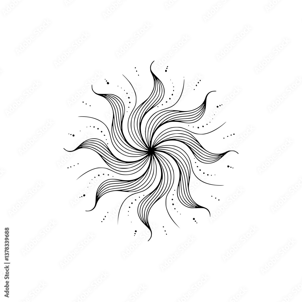 Fototapeta premium Elegant Line Art Sunburst Mandala Design on White Background