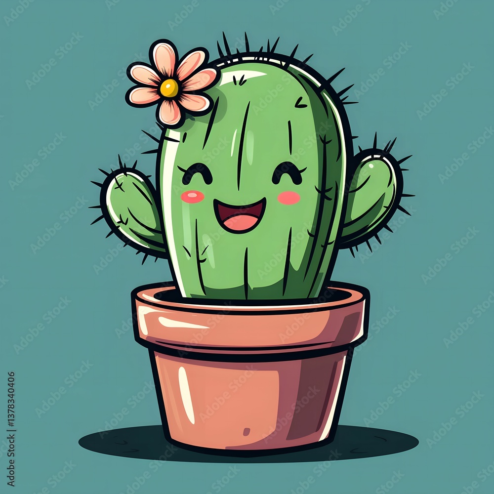 Adorable Smiling Cactus in Pot: A Delightful Illustration Adorable Smiling Cactus in Pot: A Delightful Illustration