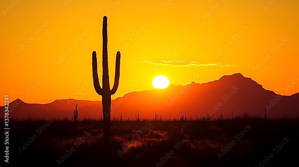 Saguaro Sunset with Arizona Desert. (2)