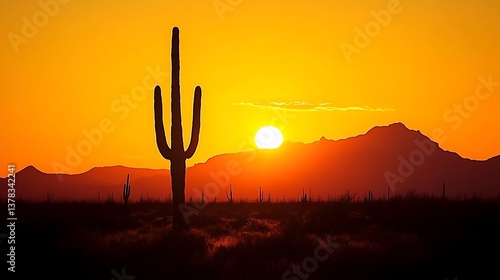 Obraz na płótnie Saguaro Sunset with Arizona Desert. (2) w salonie