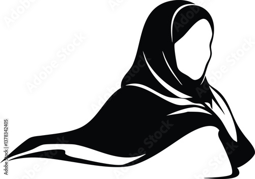 Silhouette of a Muslim Woman Wearing a Hijab on Transparent Background