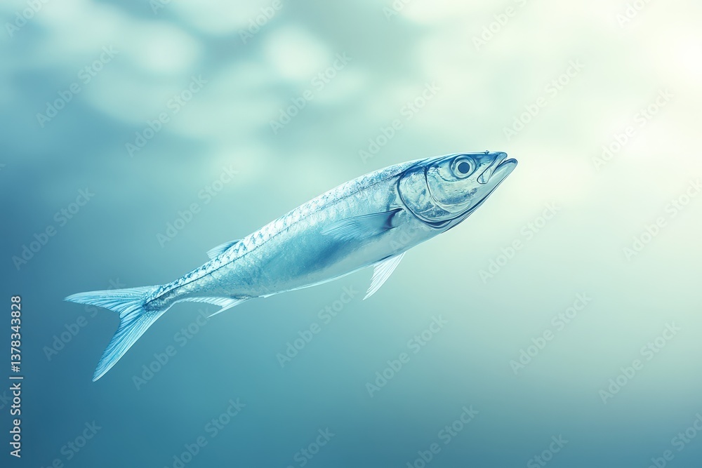 Fototapeta premium A silver fish swimming upward through the ocean water
