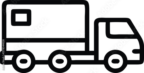 Simple Delivery Truck with Bold Black Outline on Transparent Background