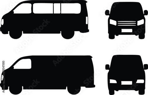 Van Silhouette Set Front And Side Views On Transparent Background For Commercial Use