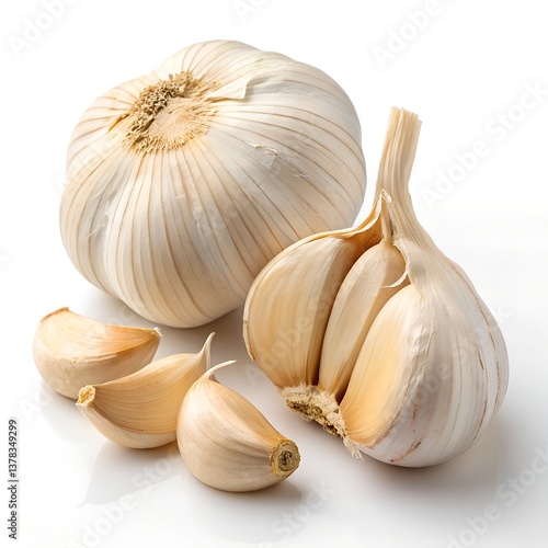 garlic isolated on white, Garlic bulb and clove