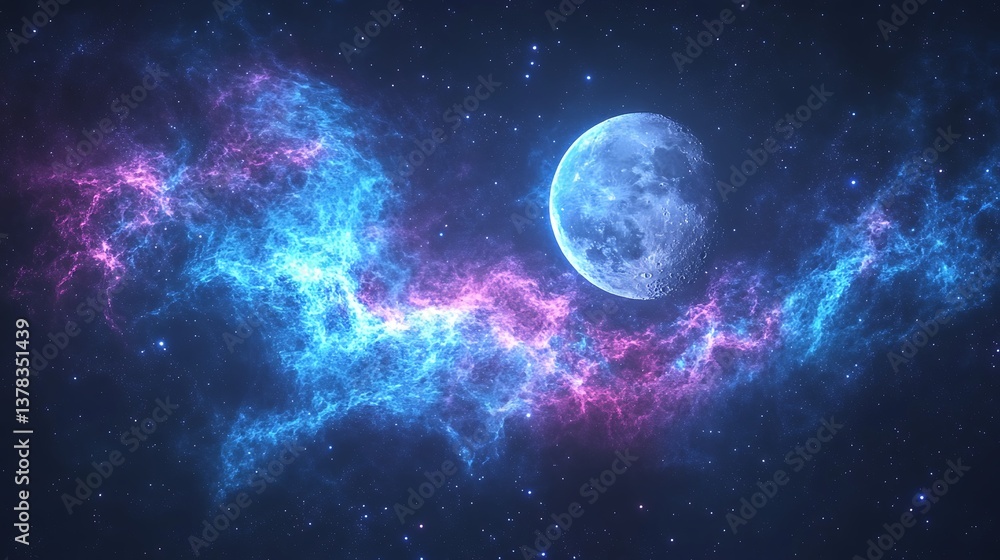 Fototapeta premium A serene lunar landscape situated in deep interstellar space