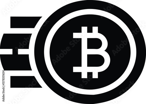Bitcoin Icon Stacked Coins Cryptocurrency in Black, Minimalist Style, Transparent