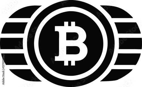 Bitcoin Logo Icon Design with Currency Symbol in Simple Black Silhouette Style