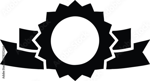 Black Badge with Ribbon and Oval Frame, rosette and transparent background icon