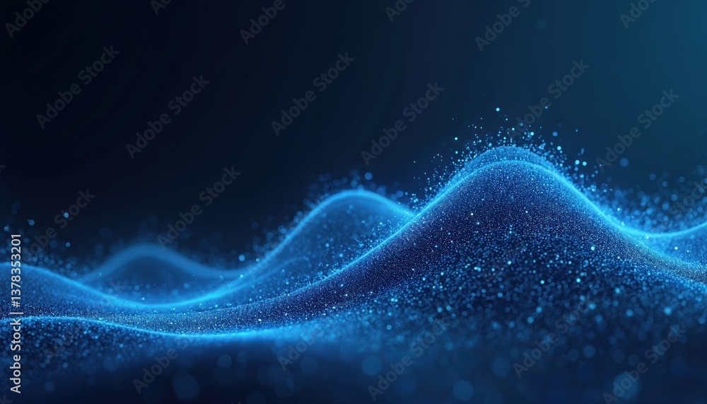 Abstract digital blue wave pattern on dark background. Futuristic technology design with dynamic light particles. Modern graphic illustration for tech industry business, websites and presentations. Abstract digital blue wave pattern on dark background. Futuristic technology design with dynamic light particles. Modern graphic illustration for tech industry business, websites and presentations.