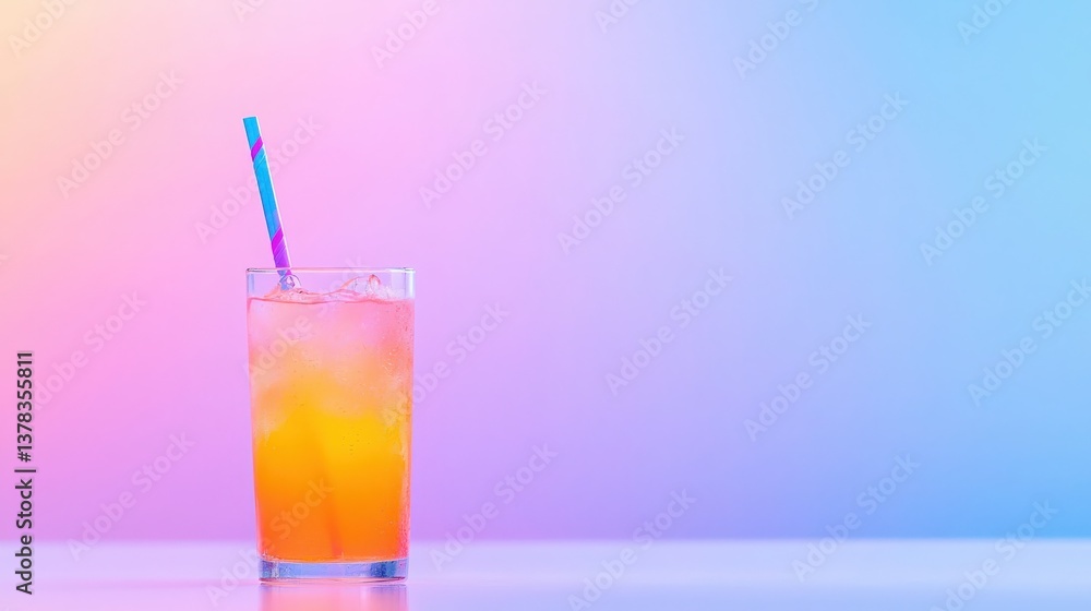 Refreshing Summer Cocktail, Iced summer drink with colorful straw Refreshing Summer Cocktail, Iced summer drink with colorful straw