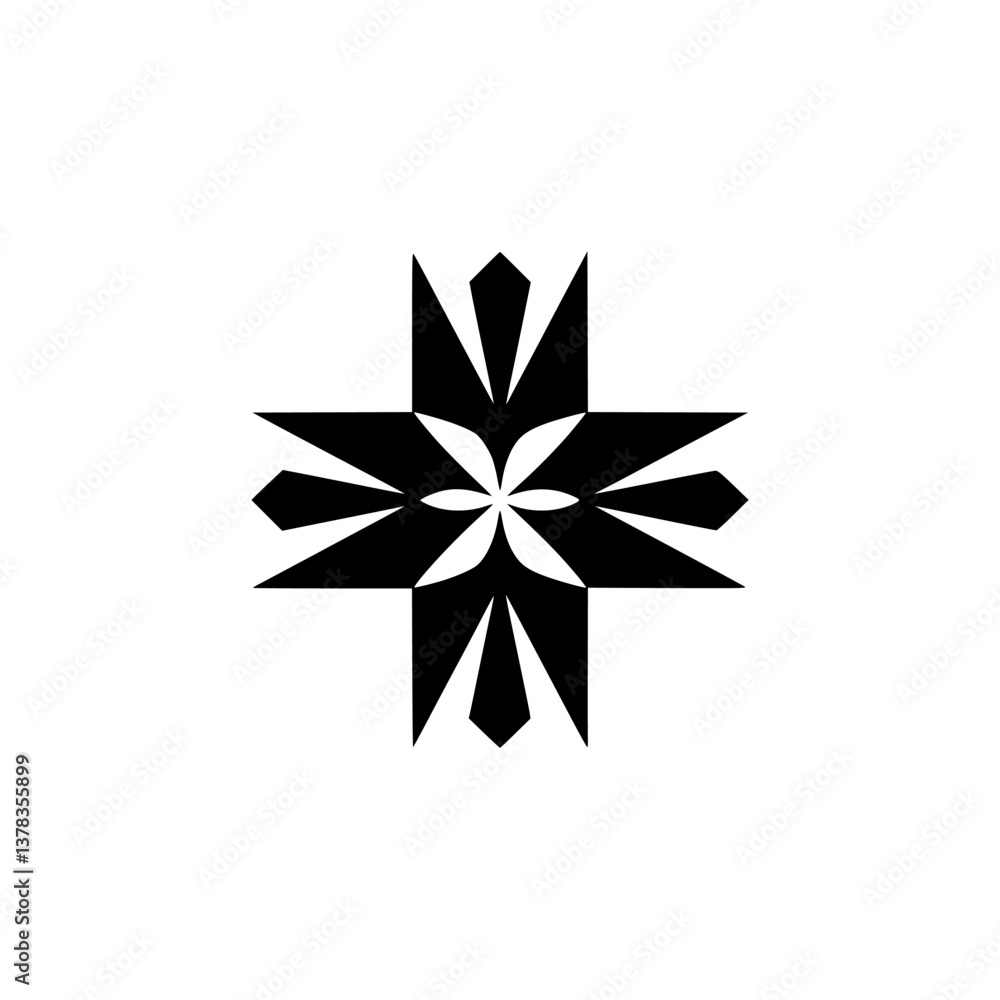 Abstract Black Geometric Cross Design on White Background Abstract Black Geometric Cross Design on White Background