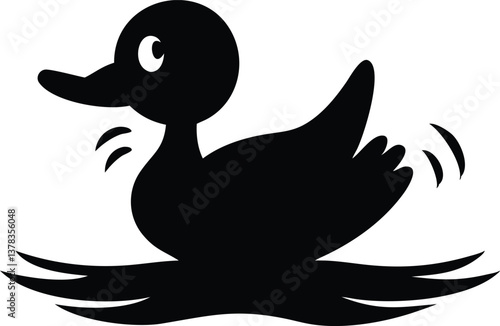 Black Duck Silhouette Swimming in Water with Transparent Background Cartoon