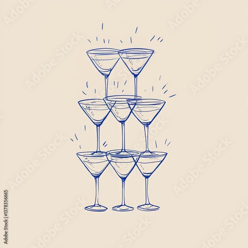 Obraz na płótnie Pyramid champagne tower art illustration cocktail. w salonie