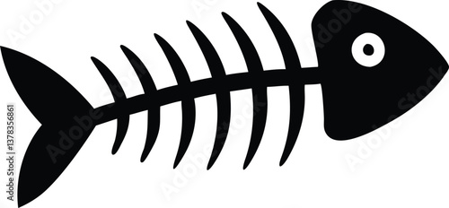 Black Fishbone with Transparent Background, Detailed Anatomy, Art