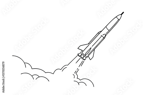 Line art drawing of a ballistic missile launching upward