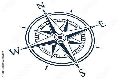 Vector compass rose icon, a symbol of nautical direction and old world travel