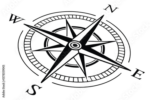 A clean and elegant vector-style compass with sharp, geometric lines 