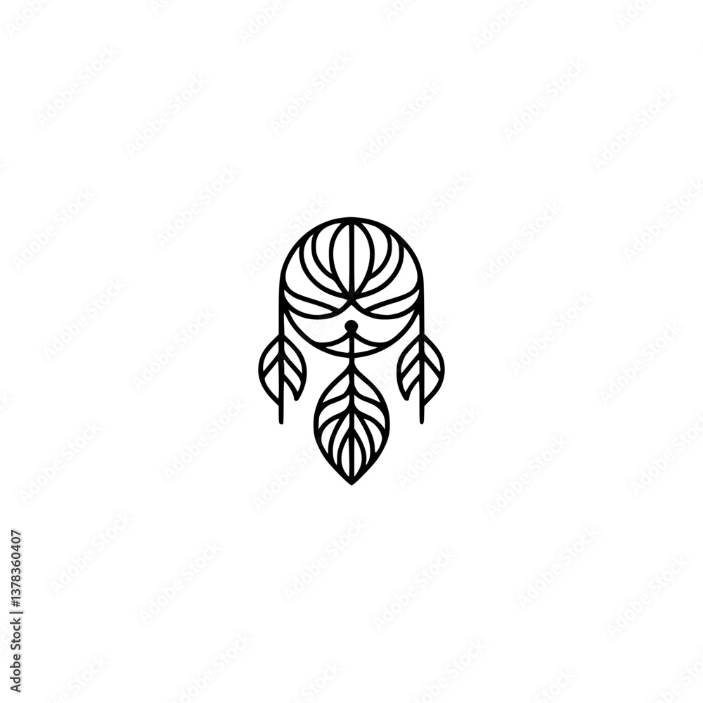 Naklejka premium Minimalist Dreamcatcher Logo: Line Art, Boho Chic Design