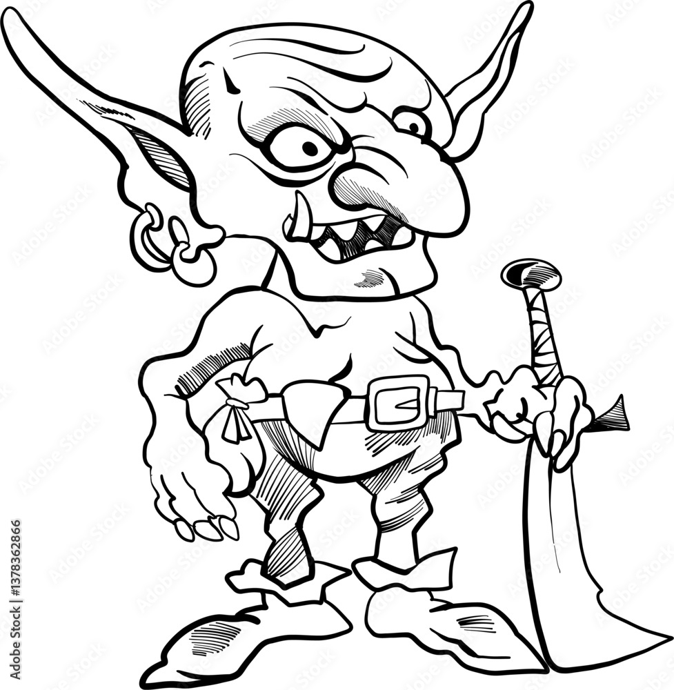 Fototapeta premium Goblin vector illustration standing and holding sword.