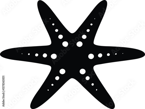 Black Silhouette Starfish Isolated with Transparent Background Sea Creature
