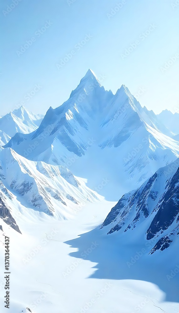 Obraz premium Generative AI Snow-Capped Majesty A Digital Rendering of Mountainous Terrain