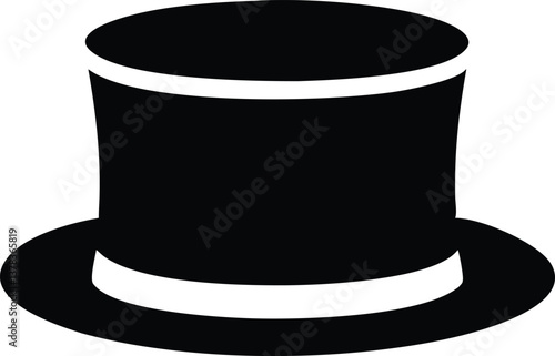 Black Top Hat with White Stripe on Transparent Background Simple Style Silhouette