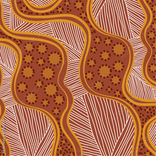 A digital painting in vector form, with a pattern drawn from Aboriginal artwork.