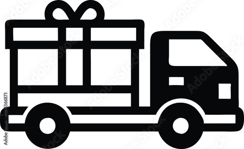 Black Truck with Gift Box, Transparent Background, Simple Delivery Icon Design