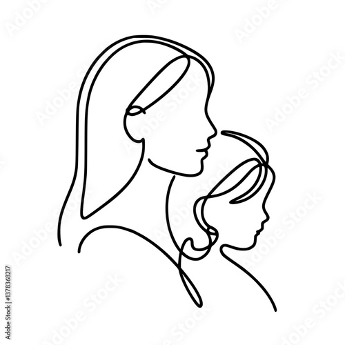 Mother and daughter line drawing on a transparent background  